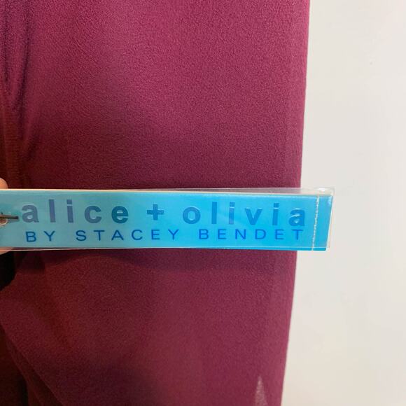 NWT ALICE + OLIVIA boho silk off shoulder flouce dress wide sleeve currant 2388 - Picture 8 of 15